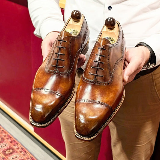Men's Handmade Brown Polished Oxford Shoes
