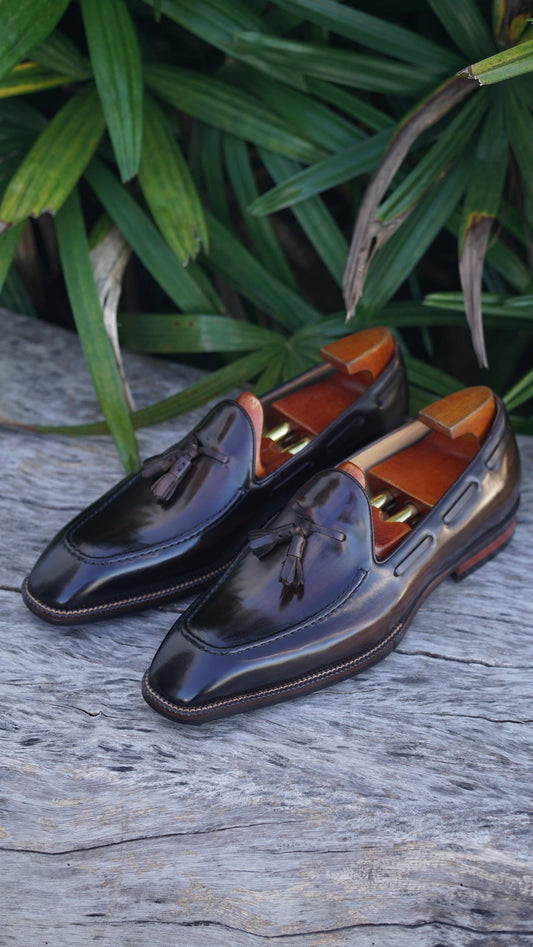 Hand-Made Dark Brown Leather Tassel Loafers