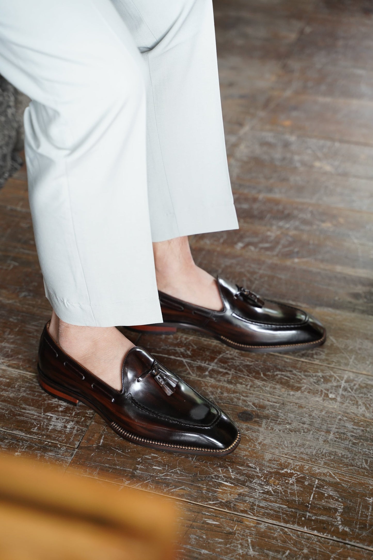 Hand-Made Dark Brown Leather Tassel Loafers