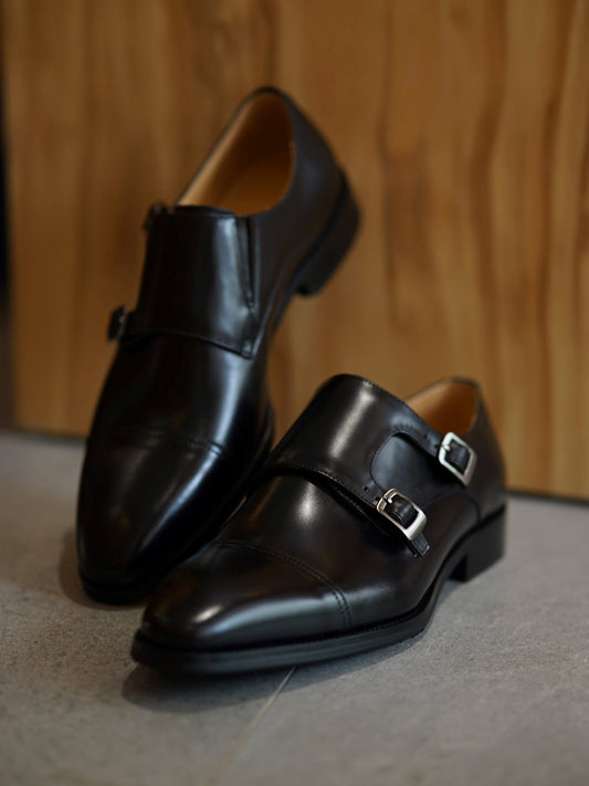 Black Double Monk Strap Shoes