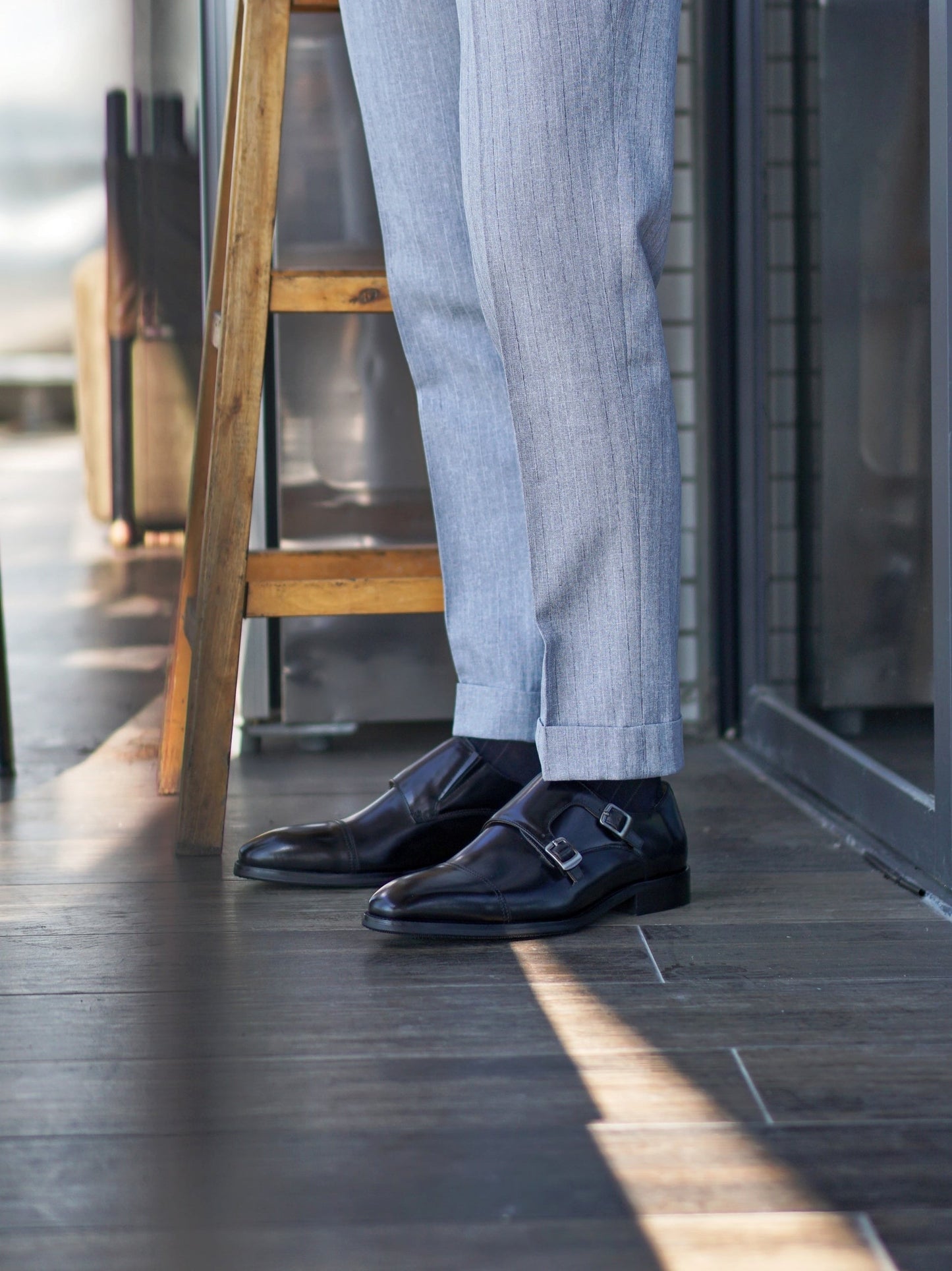 Black Double Monk Strap Shoes