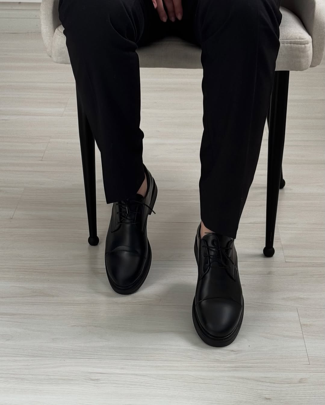 Black Leather Lace-up Casual Shoes