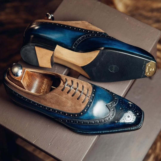 Genuine Leather Handmade Colorblock Oxford Shoes