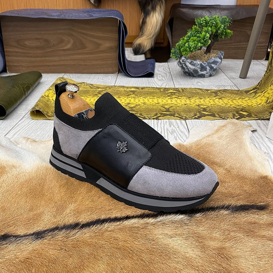 Colorblock Grid Suede Casual Shoes