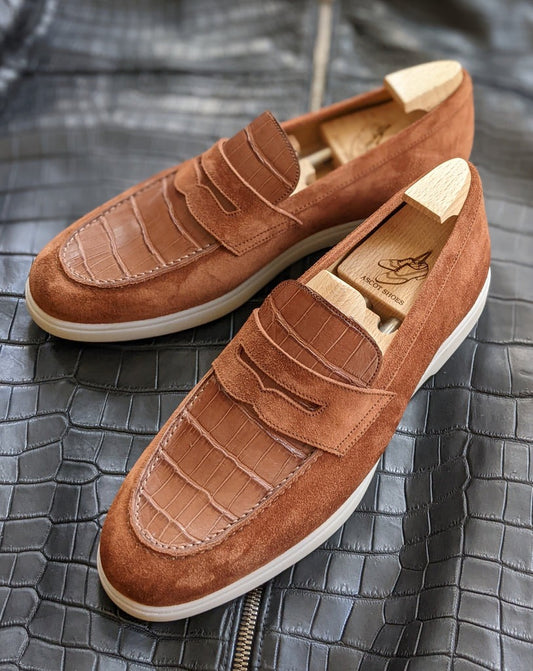 Classic Loafers - Tan Crocodile & Suede