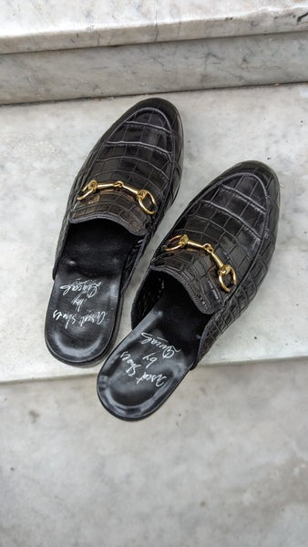 Slippers - Piano Black Crocodile