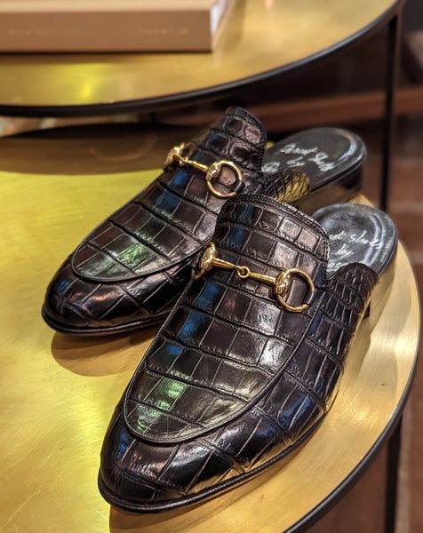 Slippers - Piano Black Crocodile