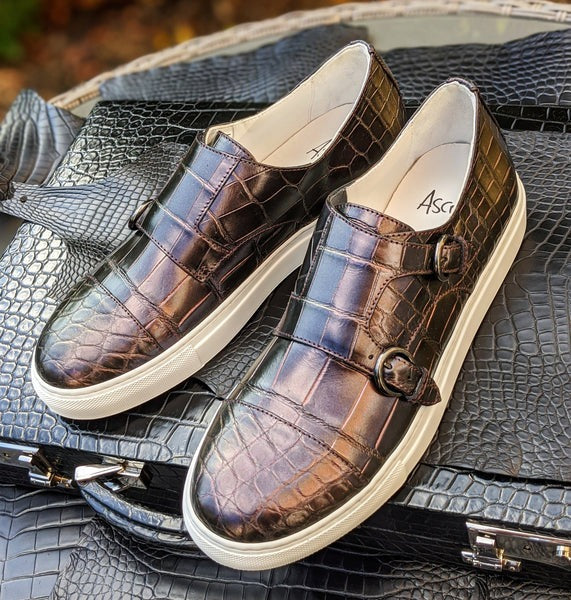 Double Monk Sneakers - Black Alligator