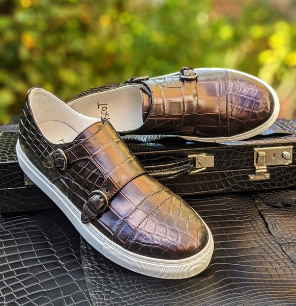 Double Monk Sneakers - Black Alligator