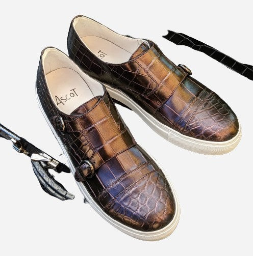 Double Monk Sneakers - Black Alligator