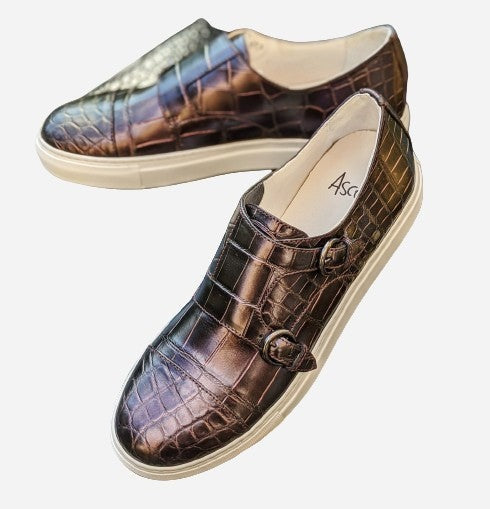 Double Monk Sneakers - Black Alligator