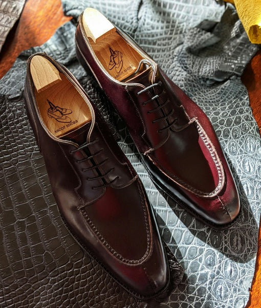 Burgundy Split-Toe Derby Shoes