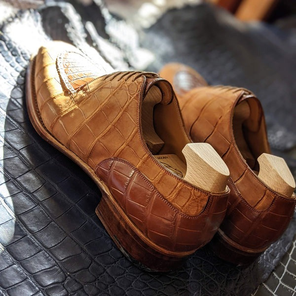 Men's Leather Shoes - Tan Nubuck Alligator & Cognac Crocodile