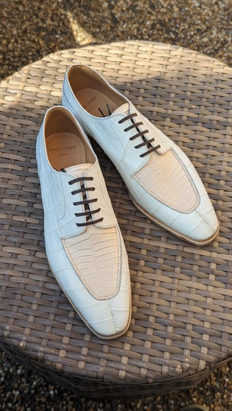 Men's Leather Shoes - White & Cream Crocodile