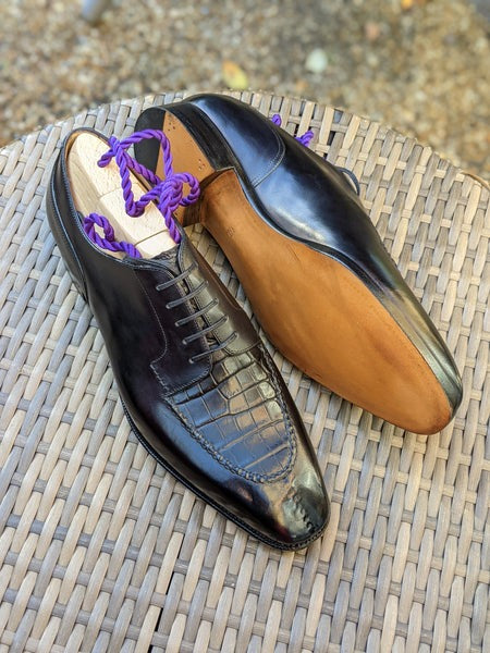 Men's Leather Shoes - Black Calf & Black Alligator