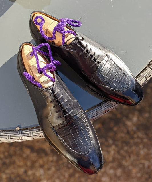 Men's Leather Shoes - Black Calf & Black Alligator