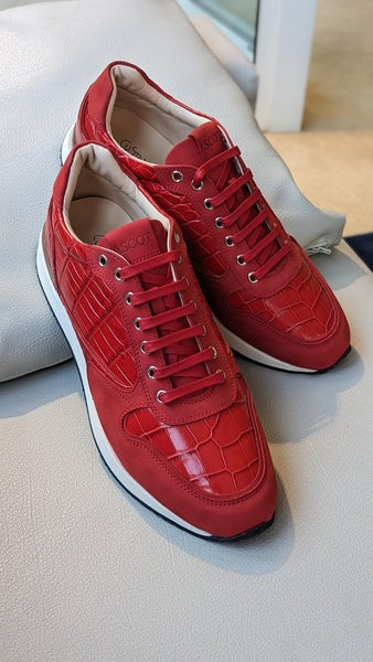 Men's Red Crocodile Sneakers