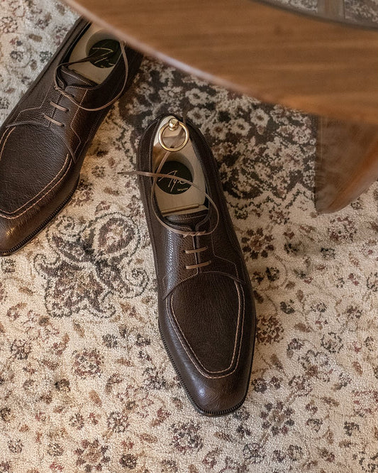 Coffee Brown Ostrich Leather Derby Shoes