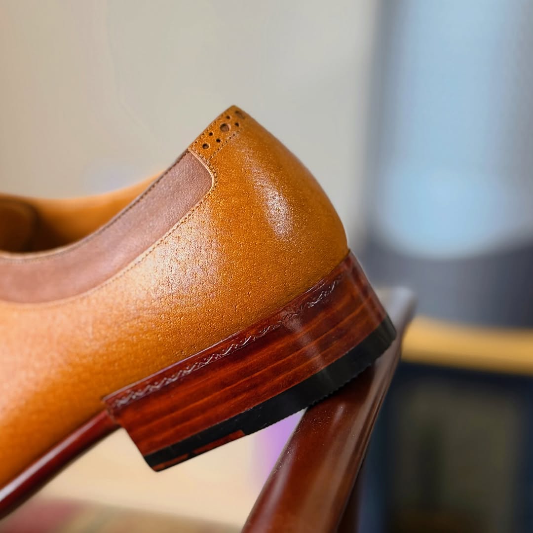 Men's Brown&Yellow Handmade Camel Leather Shoes