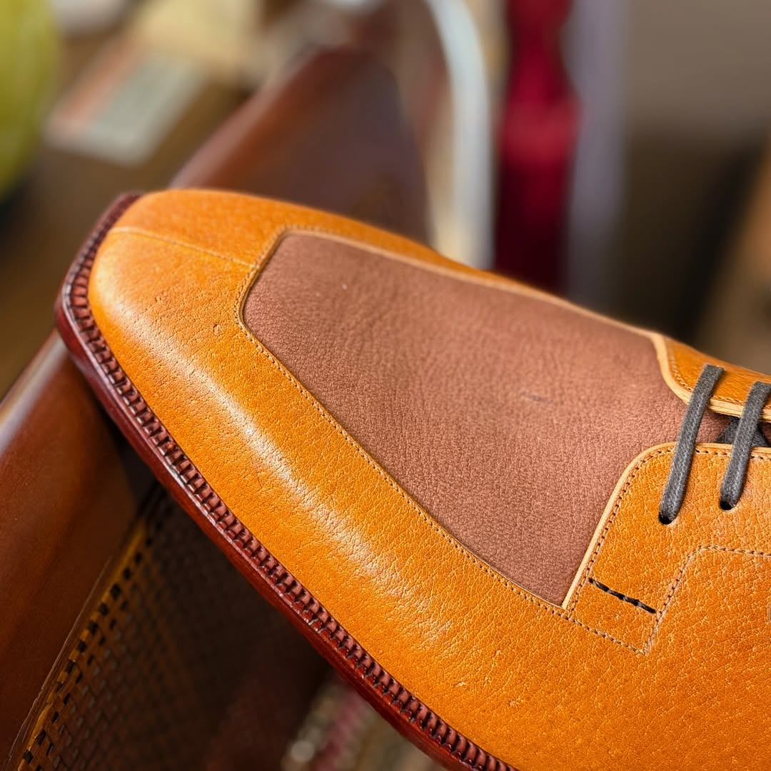 Men's Brown&Yellow Handmade Camel Leather Shoes