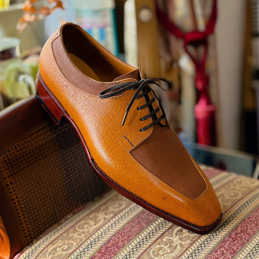 Men's Brown&Yellow Handmade Camel Leather Shoes