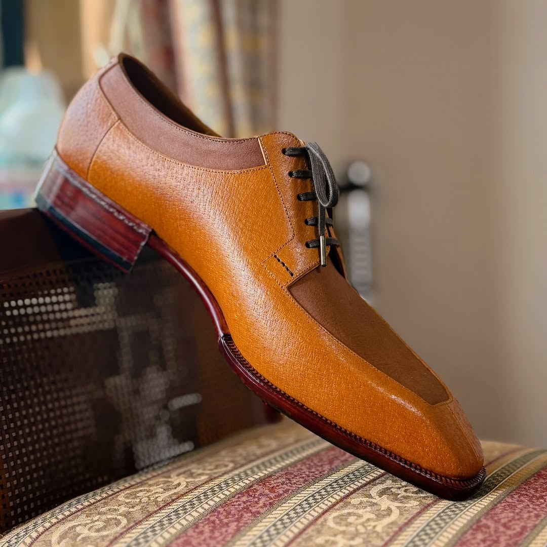 Men's Brown&Yellow Handmade Camel Leather Shoes