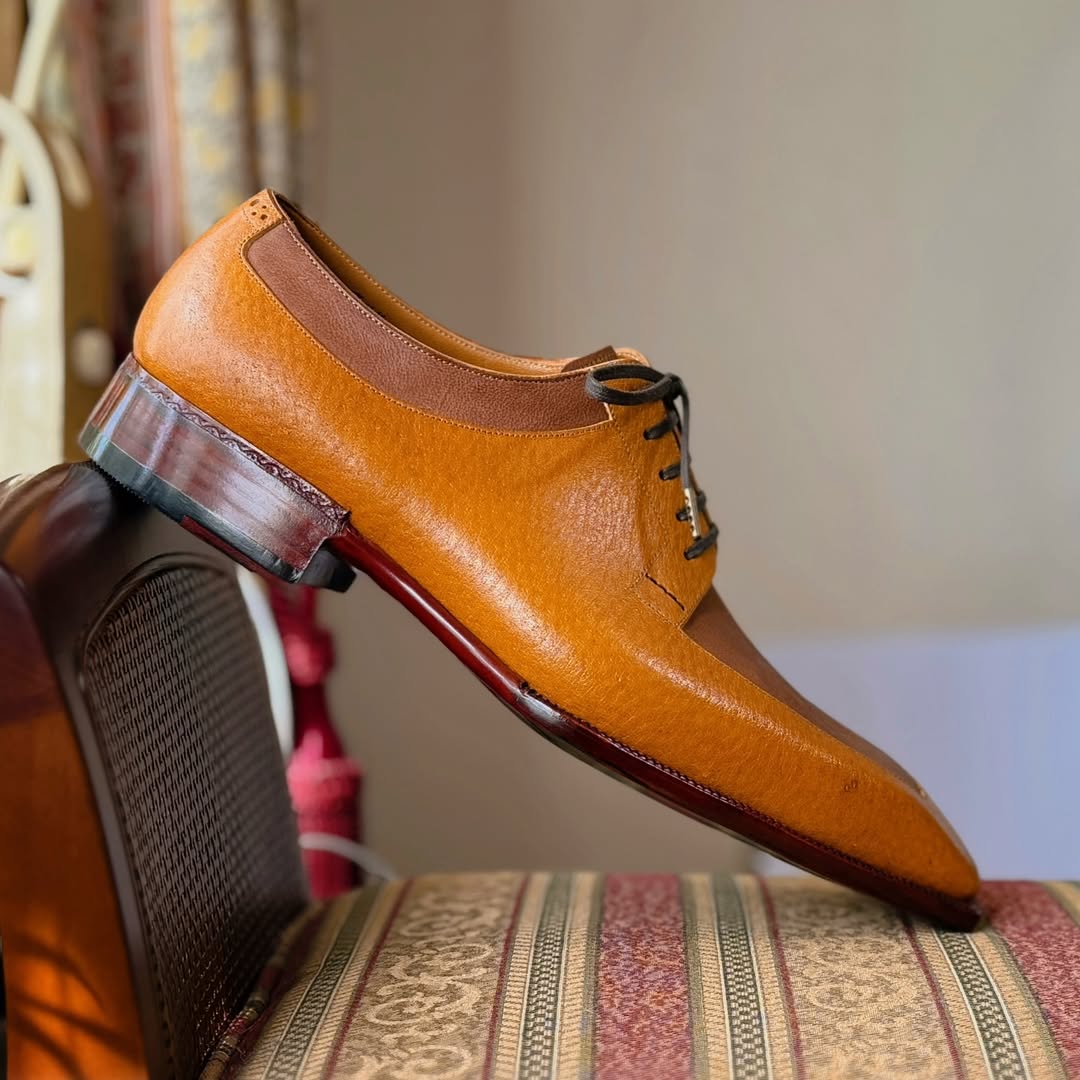Men's Brown&Yellow Handmade Camel Leather Shoes