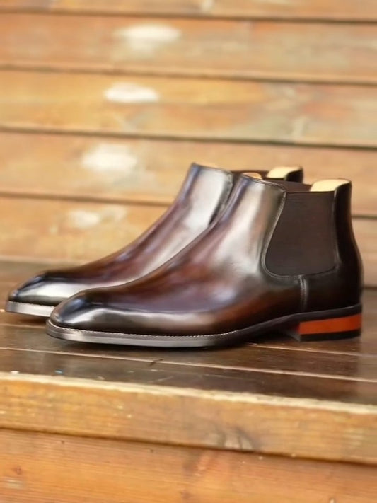 Men's Handmade Brown Leather Chelsea Boots