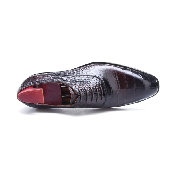 Men's Burgundy Croco Oxford Shoes