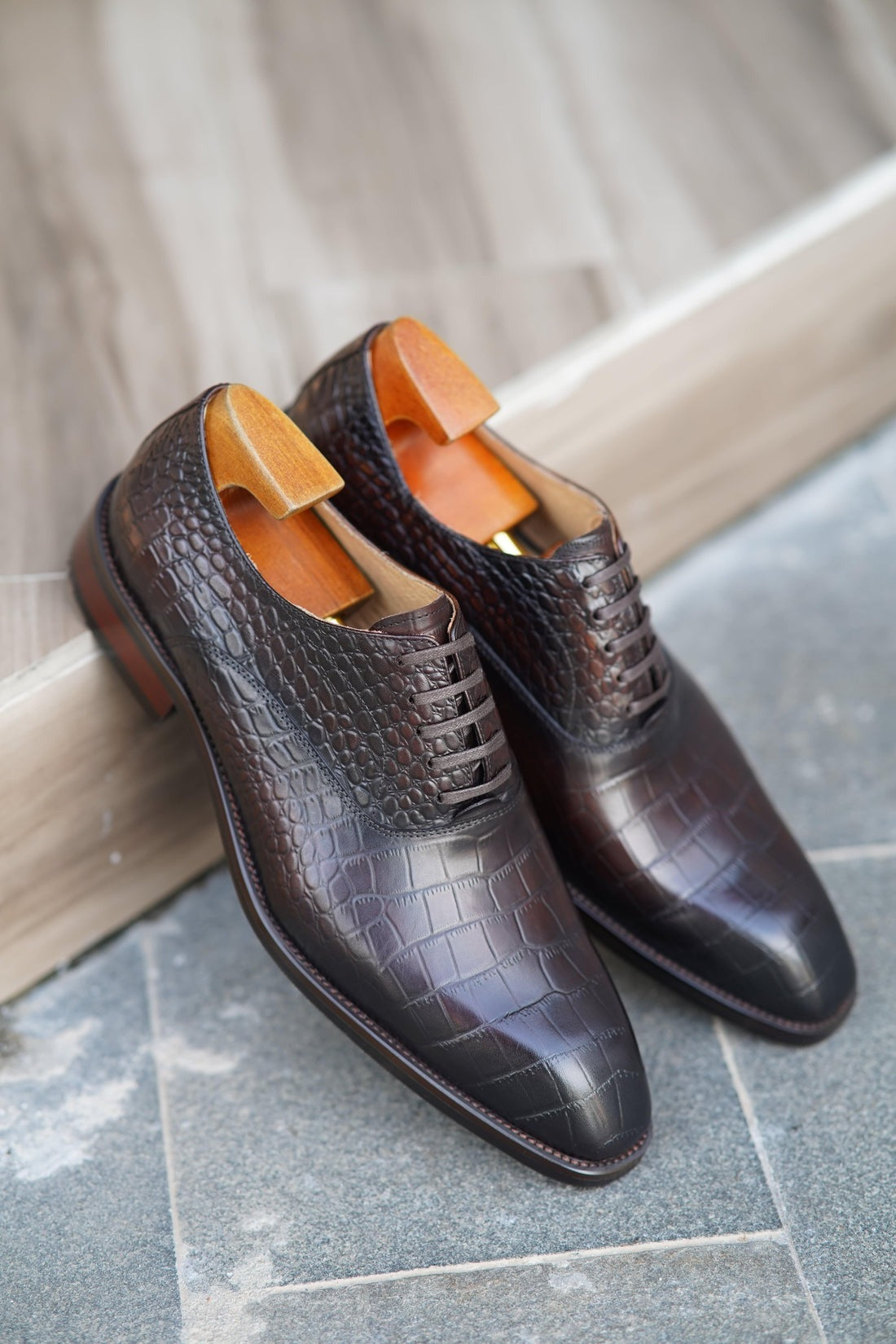Men's Burgundy Croco Oxford Shoes