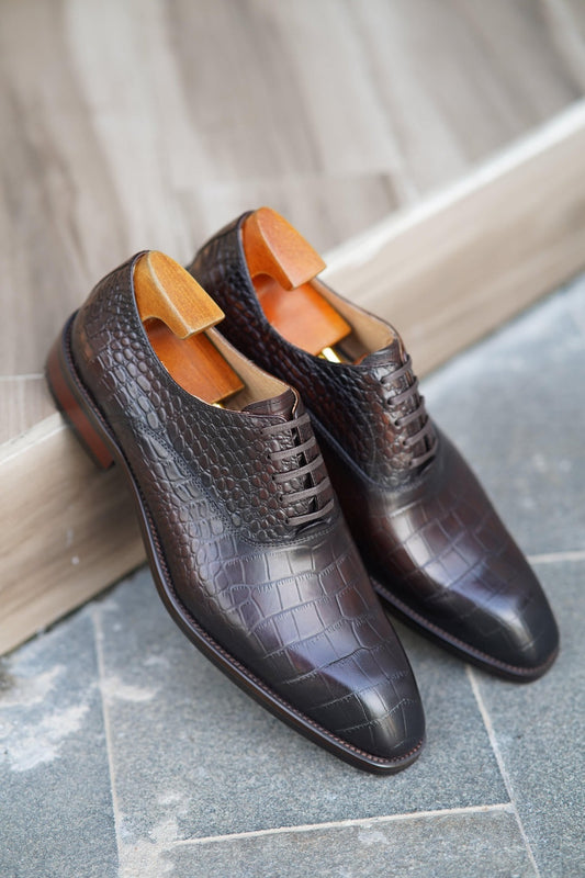 Men's Burgundy Croco Oxford Shoes