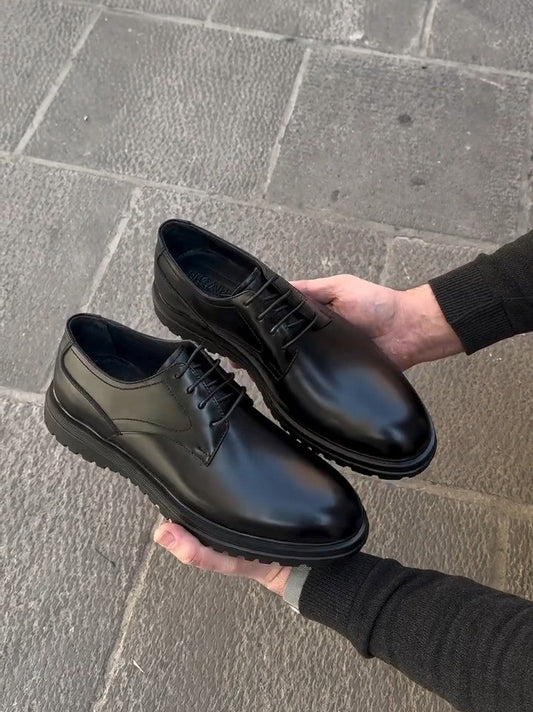 Men's Classic Black Leather Derby Shoes