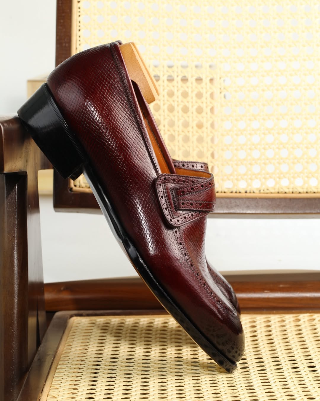 Men's Handmade Leather Burgundy Butterfly Loafers