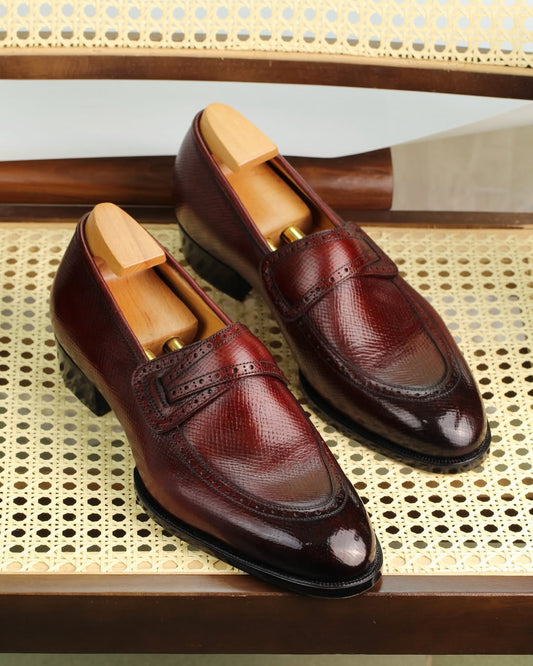 Men's Handmade Leather Burgundy Butterfly Loafers