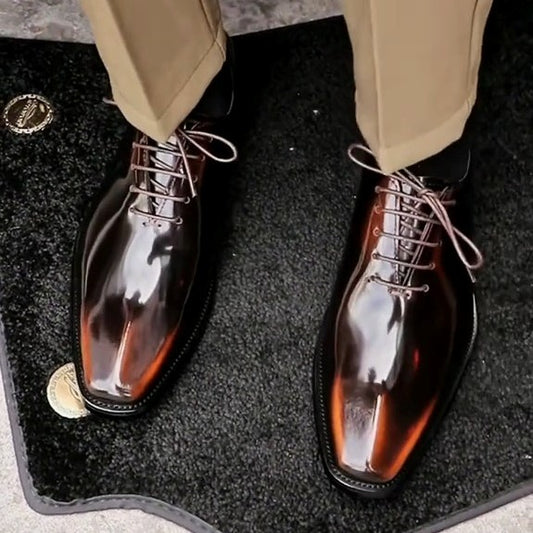 Men's Shiny Lace-up Leather Shoes