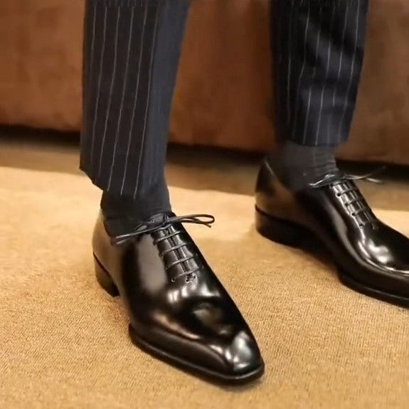 Black Polished Lacquer Oxfords Shoes