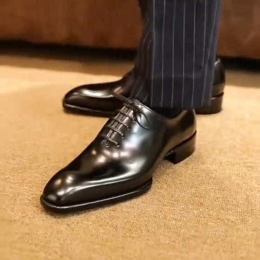 Black Polished Lacquer Oxfords Shoes