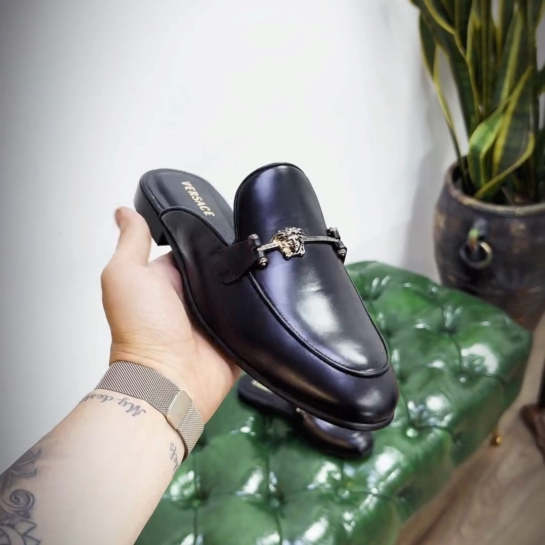 Black Leather Slippers