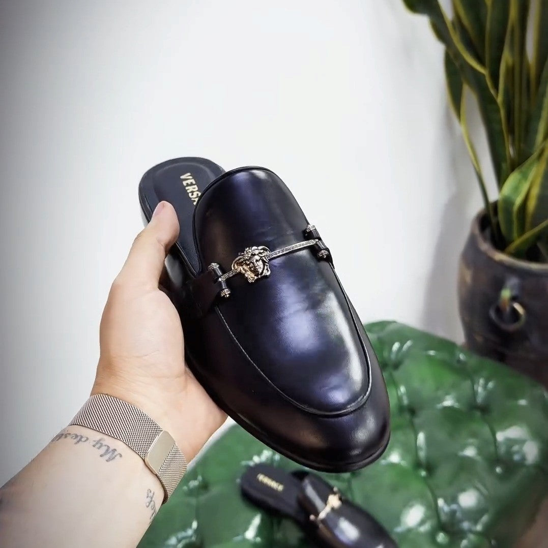Black Leather Slippers