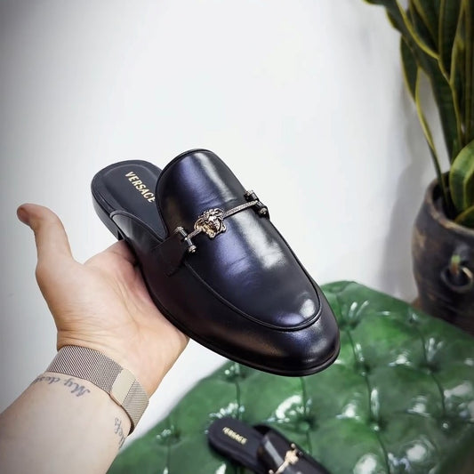 Black Leather Slippers