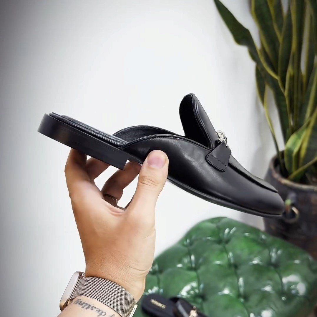 Black Leather Slippers