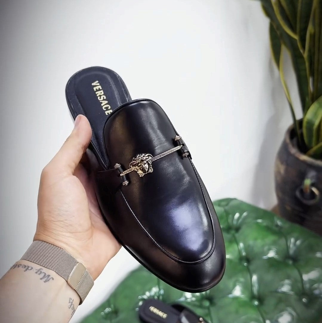 Black Leather Slippers