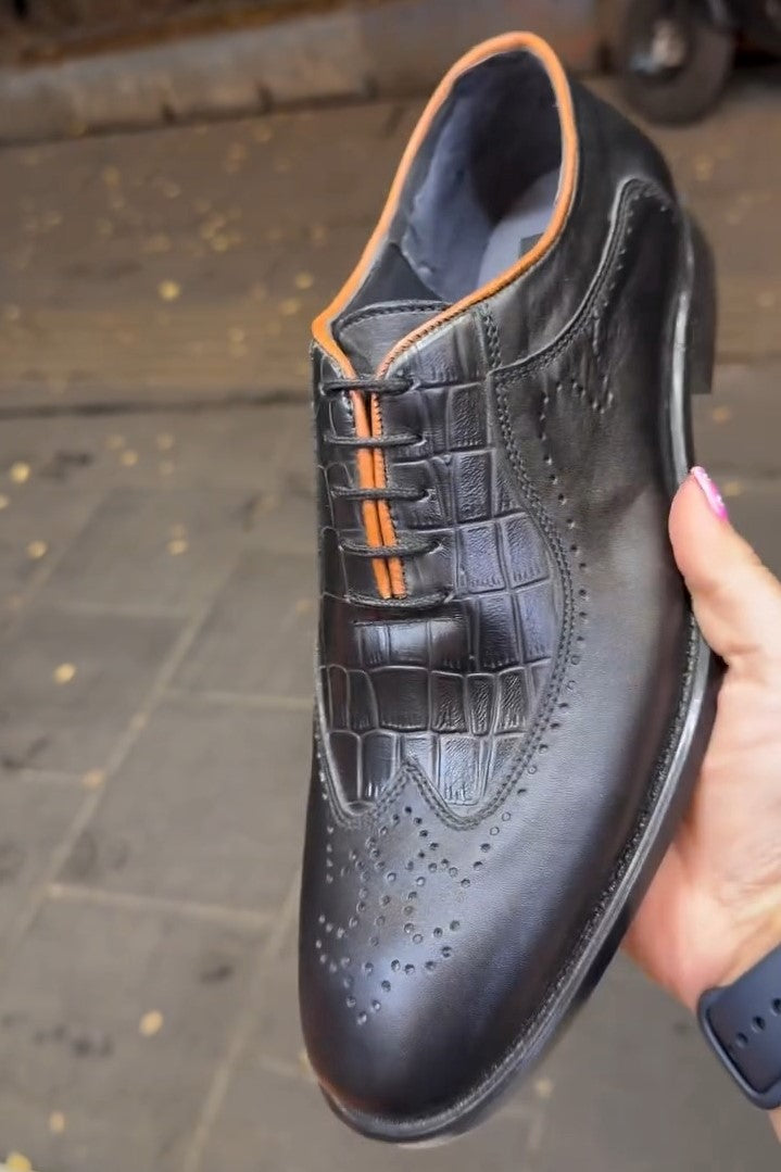 Genuine Leather Handmade Crocodile Pattern Leather Shoes