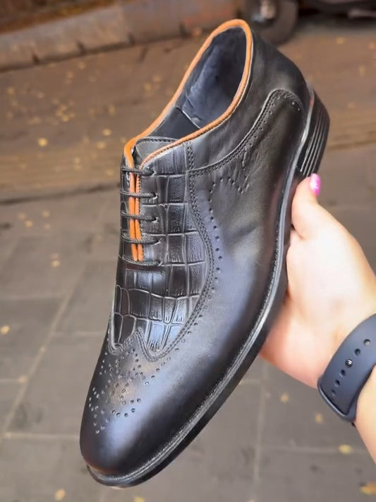 Genuine Leather Handmade Crocodile Pattern Leather Shoes
