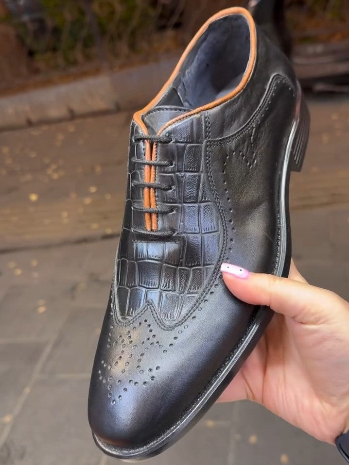 Genuine Leather Handmade Crocodile Pattern Leather Shoes