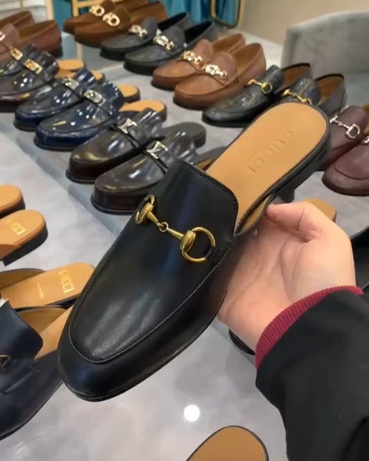 Black Leather Slippers