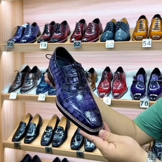 Men's Blue Handmade Crocodile Leather Oxford Shoes