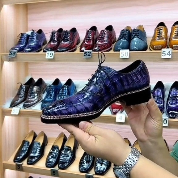 Men's Blue Handmade Crocodile Leather Oxford Shoes