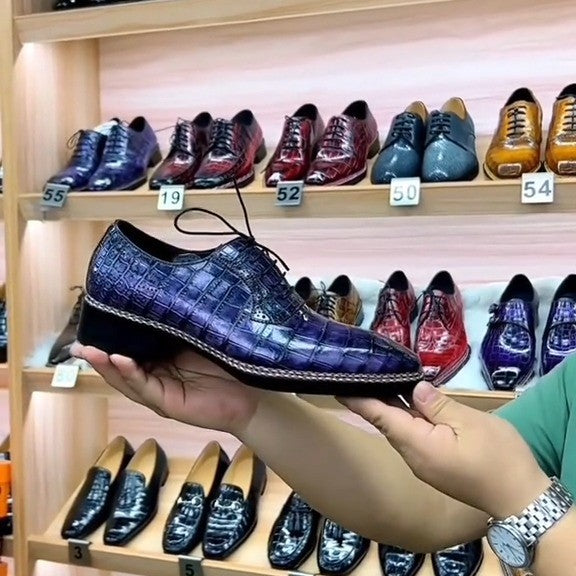 Men's Blue Handmade Crocodile Leather Oxford Shoes