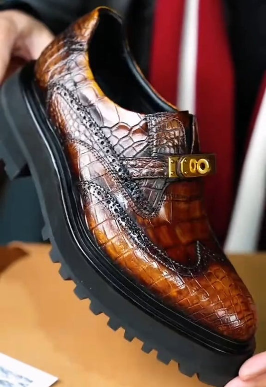 Brown Handmade Crocodile Leather Derby Shoes